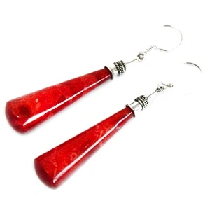 Coral Style 925 Silver Earring - Long Teardrop