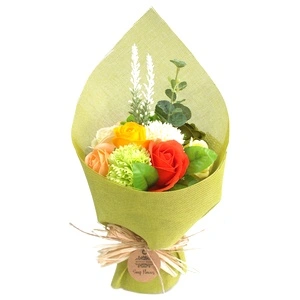 Standing Soap Flower Bouquet - Green Yellow