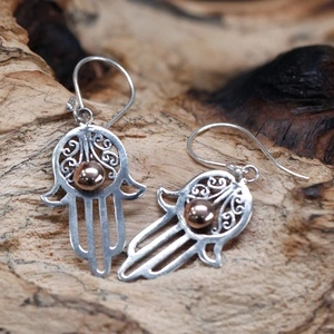 Silver and Gold Earring - Hamsa