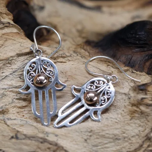 Silver and Gold Earring - Hamsa ➤ топ цена ➤ sorbe.bg