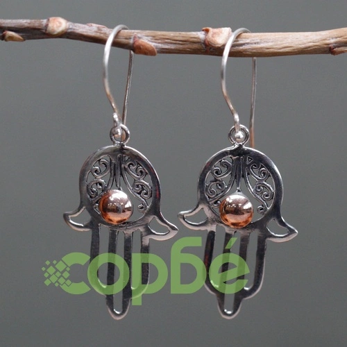Silver and Gold Earring - Hamsa ➤ топ цена ➤ sorbe.bg