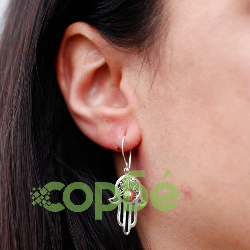 Silver and Gold Earring - Hamsa ➤ топ цена ➤ sorbe.bg