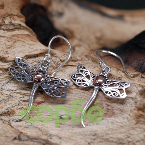 Silver and Gold Earring - Dragonflies ➤ топ цена ➤ sorbe.bg