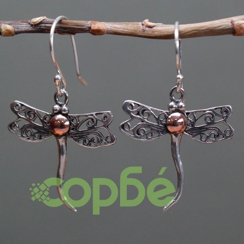 Silver and Gold Earring - Dragonflies ➤ топ цена ➤ sorbe.bg