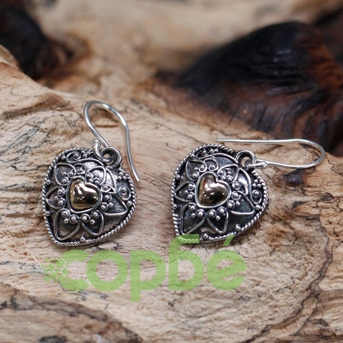 Silver and Gold Earring - Mandala Hearts ➤ топ цена ➤ sorbe.bg