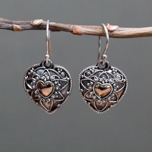 Silver and Gold Earring - Mandala Hearts