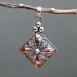 Silver and Gold Pendant - Square Drop