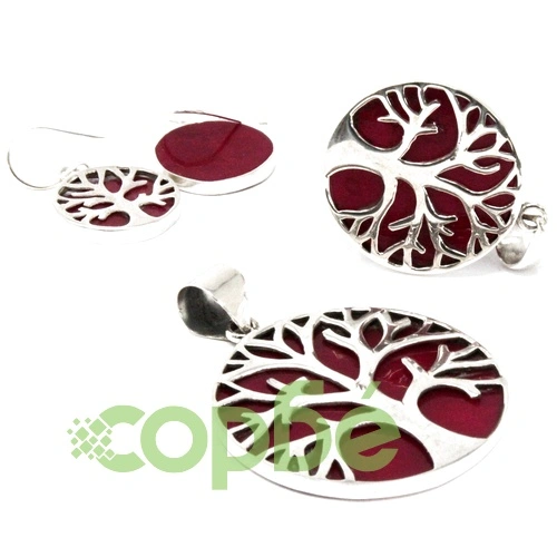 Tree of Life Silver Earrings 15mm - Coral Effect ➤ топ цена ➤ sorbe.bg