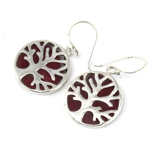 Tree of Life Silver Earrings 15mm - Coral Effect ➤ топ цена ➤ sorbe.bg