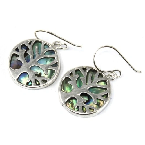 Tree of Life Silver Earrings 15mm - Abalone ➤ топ цена ➤ sorbe.bg