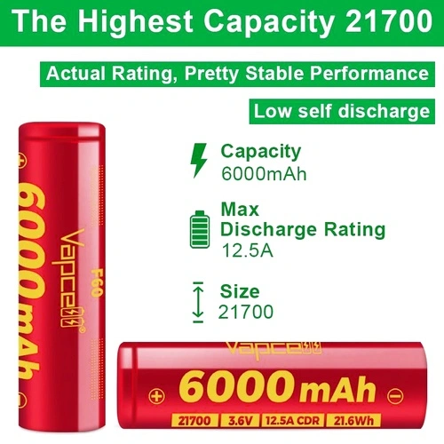 Батерия Vapcell F60 21700 6000mAh 12.5A ➤ топ цена ➤ sorbe.bg