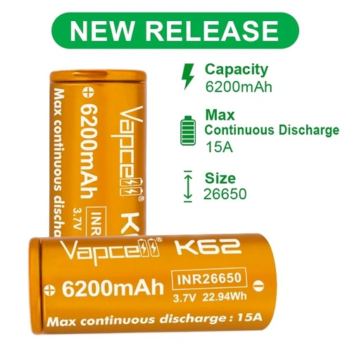 Батерия Vapcell 26650 K62 6200mAh 15A с изпъкнал плюс ➤ топ цена ➤ sorbe.bg