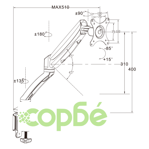 Газова Стойка за Монитор Comfortino CR-502-1 - Черна ➤ топ цена ➤ sorbe.bg