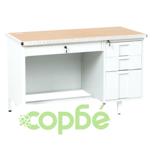 Метално бюро Comfortino с четири чекмеджета CR-1318 L - сиво / бук ➤ топ цена ➤ sorbe.bg