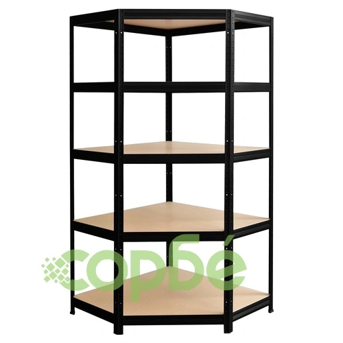 Ъглов метален стелаж STAR CORNER 180x90x45 см, до 250 кг на рафт - черен ➤ топ цена ➤ sorbe.bg