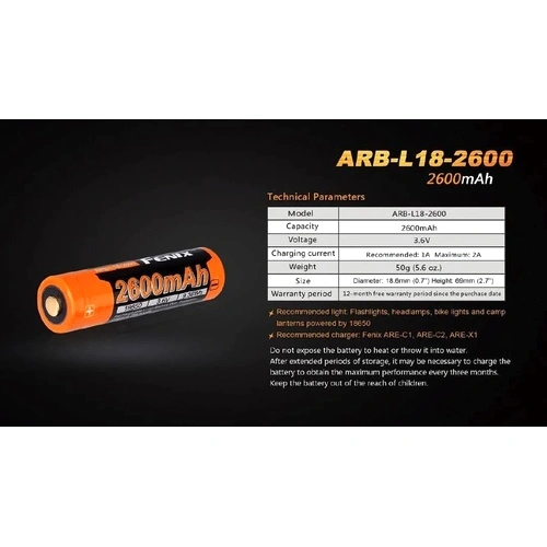 Батерия Fenix ARB-L18-2600 - 18650 2600mAh ➤ топ цена ➤ sorbe.bg