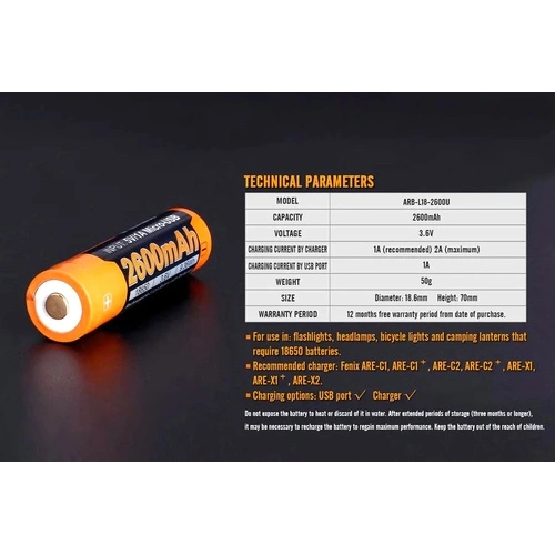 Батерия Fenix ARB-L18-2600U - 18650 2600mAh ➤ топ цена ➤ sorbe.bg