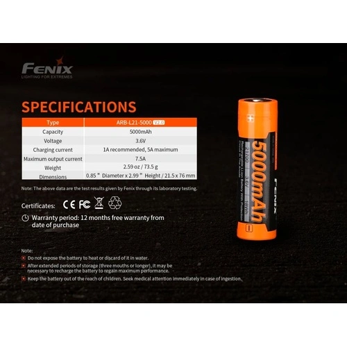 Батерия Fenix ARB-L21-5000 V2.0 - 21700 5000mAh ➤ топ цена ➤ sorbe.bg