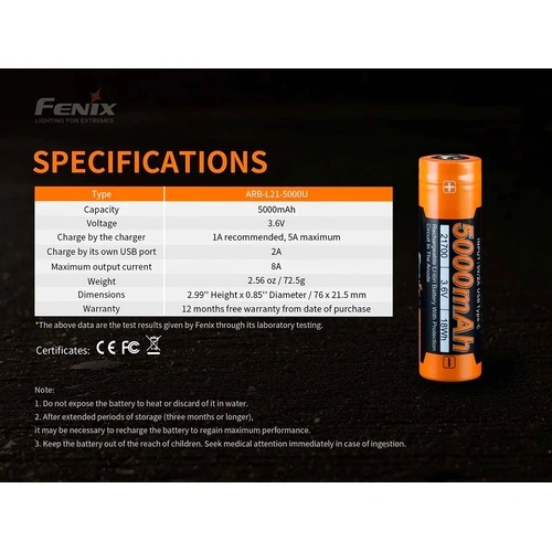 Батерия Fenix ARB-L21-5000U - 21700 5000mAh ➤ топ цена ➤ sorbe.bg