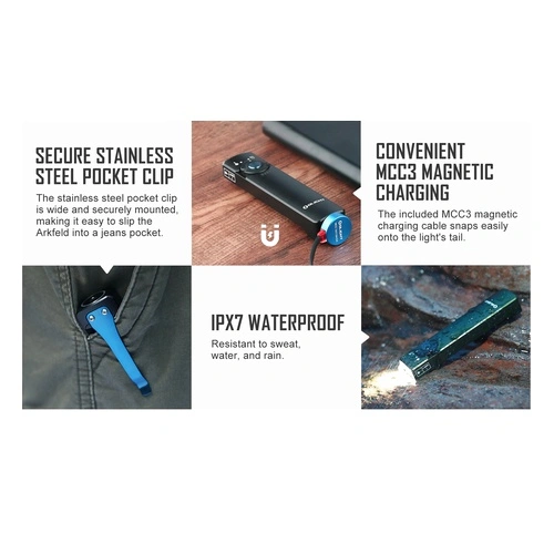 Плосък EDC фенер Olight Arkfeld 1000 лумена - с лазерна показалка ➤ топ цена ➤ sorbe.bg