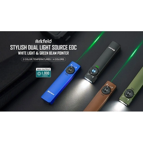Плосък EDC фенер Olight Arkfeld 1000 лумена - с лазерна показалка ➤ топ цена ➤ sorbe.bg