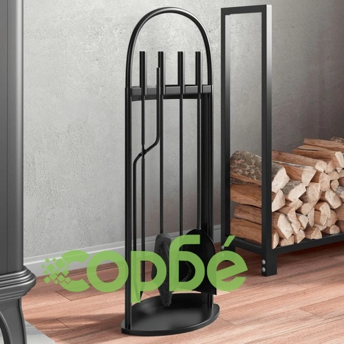Комплект инструменти за камина от 5 части, 23x15x66 см, черна стомана ➤ топ цена ➤ sorbe.bg