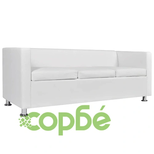 Диван 3-местен, изкуствена кожа, бял, 170 см ➤ топ цена ➤ sorbe.bg