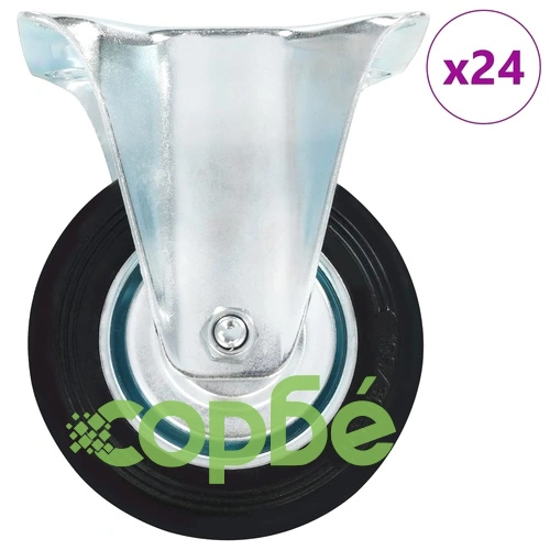 24 бр Фиксирани Колела от Гума и Поцинковано Желязо, 100 мм Диаметър ➤ топ цена ➤ sorbe.bg