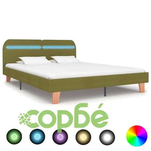 Луксозна рамка за легло с LED осветление, зелена, плат, 150x200 см ➤ топ цена ➤ sorbe.bg