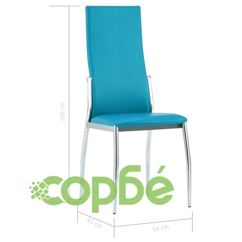 Трапезни столове 4 бр. сини от изкуствена кожа с метални крака ➤ топ цена ➤ sorbe.bg