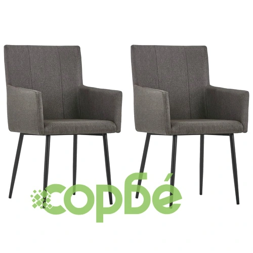 Трапезни столове с подлакътници 2 бр. в цвят Таупе с тапицерия от плат ➤ топ цена ➤ sorbe.bg