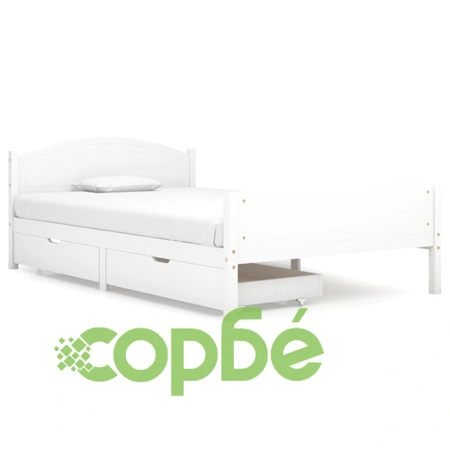 Рамка за легло от масивен бор с 2 чекмеджета, бяла, 120x200 см ➤ топ цена ➤ sorbe.bg