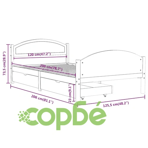 Рамка за легло от масивен бор с 2 чекмеджета, бяла, 120x200 см ➤ топ цена ➤ sorbe.bg