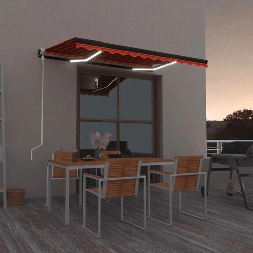 Автоматична тента с LED осветление и сензор за вятър 350x250 см, оранжева/кафява ➤ топ цена ➤ sorbe.bg