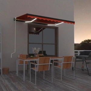 Автоматична тента с LED осветление и сензор за вятър 400x300 см, оранжева/кафява