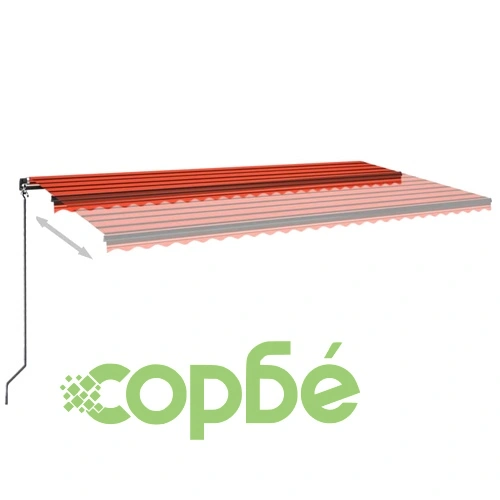 Ръчно прибираща се тента с LED осветление 600x300 см - оранжева и кафява ➤ топ цена ➤ sorbe.bg