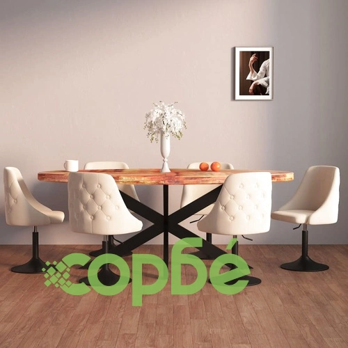 Трапезни столове, 6 бр, кремави, кадифени, с метална рамка, регулируема височина ➤ топ цена ➤ sorbe.bg