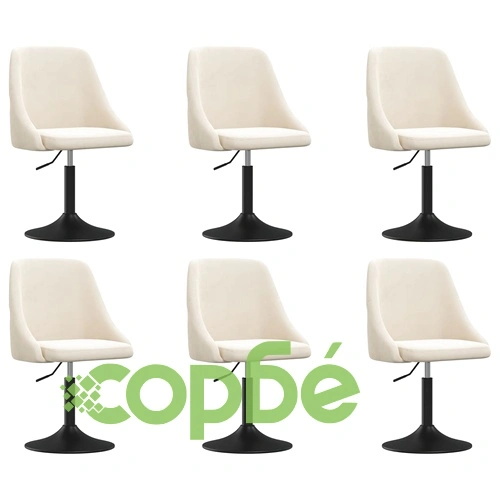 Трапезни столове, 6 бр, кремави, кадифени, с метална рамка, регулируема височина ➤ топ цена ➤ sorbe.bg