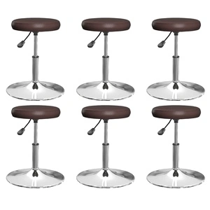 Трапезни столове, 6 бр, кафяви, изкуствена кожа, въртящи се, с регулируема височина