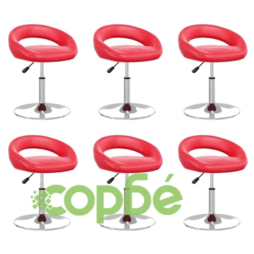 Въртящи се трапезни столове, комплект 6 бр, червени, изкуствена кожа, хромирана основа ➤ топ цена ➤ sorbe.bg