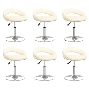 Въртящи се трапезни столове, 6 бр, кремави, тапицирани с изкуствена кожа, с регулируема височина