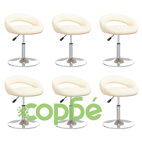 Въртящи се трапезни столове, 6 бр, кремави, тапицирани с изкуствена кожа, с регулируема височина ➤ топ цена ➤ sorbe.bg