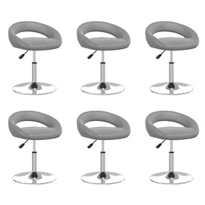 Въртящи се трапезни столове, 6 бр, сиви, тапицирани с изкуствена кожа, с регулируема височина