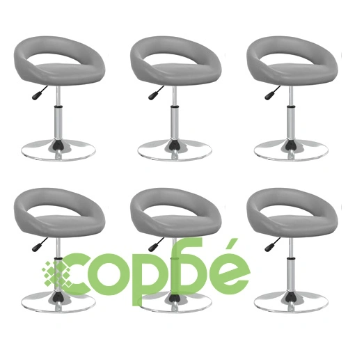 Въртящи се трапезни столове, 6 бр, сиви, тапицирани с изкуствена кожа, с регулируема височина ➤ топ цена ➤ sorbe.bg