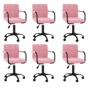 Въртящи се трапезни столове от кадифе, 6 бр, розови, 40 x 47 x (76-87,5) см