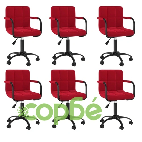 Въртящи се трапезни столове от кадифе, 6 бр, виненочервени, 40 x 47 x (76-87,5) см ➤ топ цена ➤ sorbe.bg