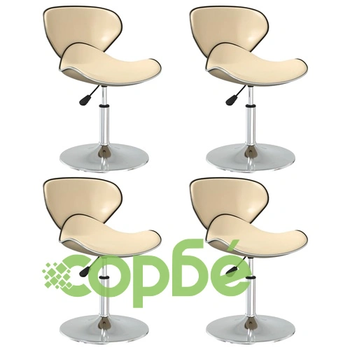 Трапезни столове, 4 бр, кремави, въртящи се, с регулируема височина, изкуствена кожа ➤ топ цена ➤ sorbe.bg