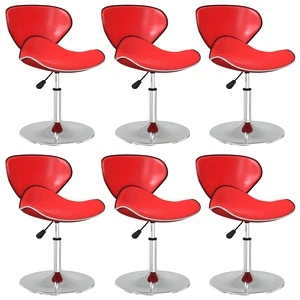 Трапезни столове, 6 бр, червени, въртящи се, от изкуствена кожа, с регулируема височина