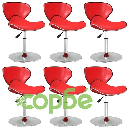 Трапезни столове, 6 бр, червени, въртящи се, от изкуствена кожа, с регулируема височина ➤ топ цена ➤ sorbe.bg