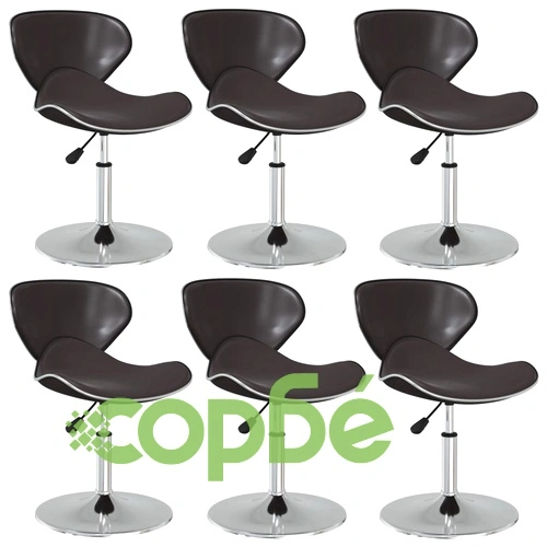 Трапезни столове, 6 бр, кафяви, изкуствена кожа, въртящи се, с регулируема височина ➤ топ цена ➤ sorbe.bg